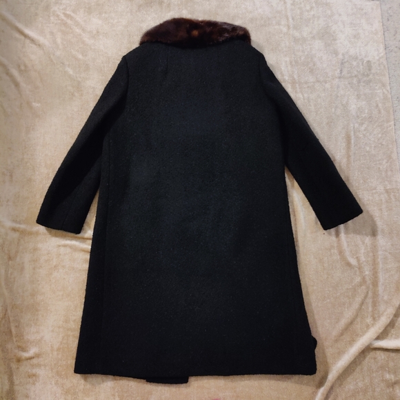 Vintage 60's Betty Rose Fur Collar Black Wool Boucle Coat - Picture 11 of 12
